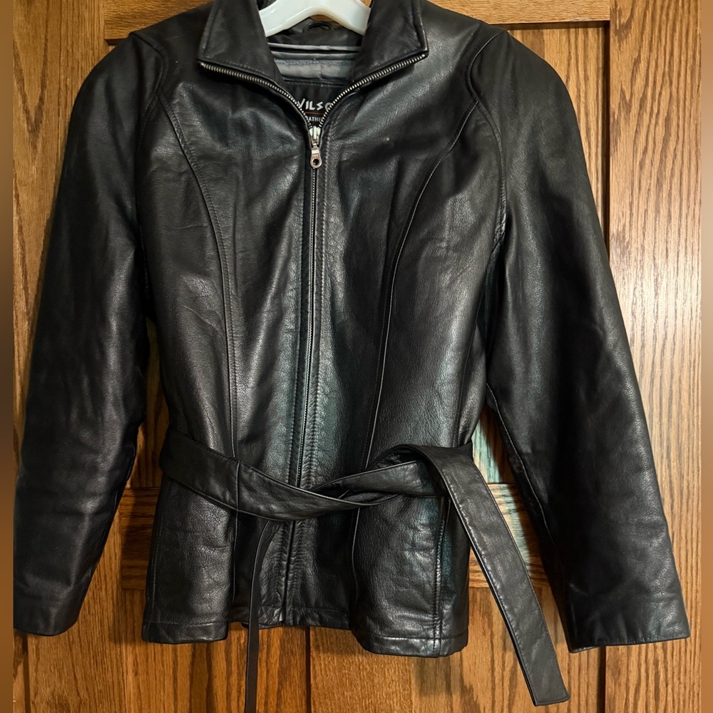 Wilson Black Leather Women's Jacket with Belt